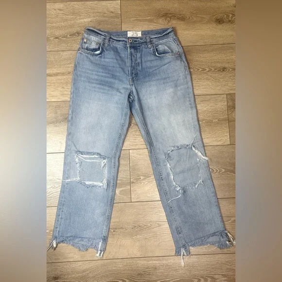 We The Free Maggie Mid Rise Straight Distressed Jeans in Light Stone - Picture 6 of 16